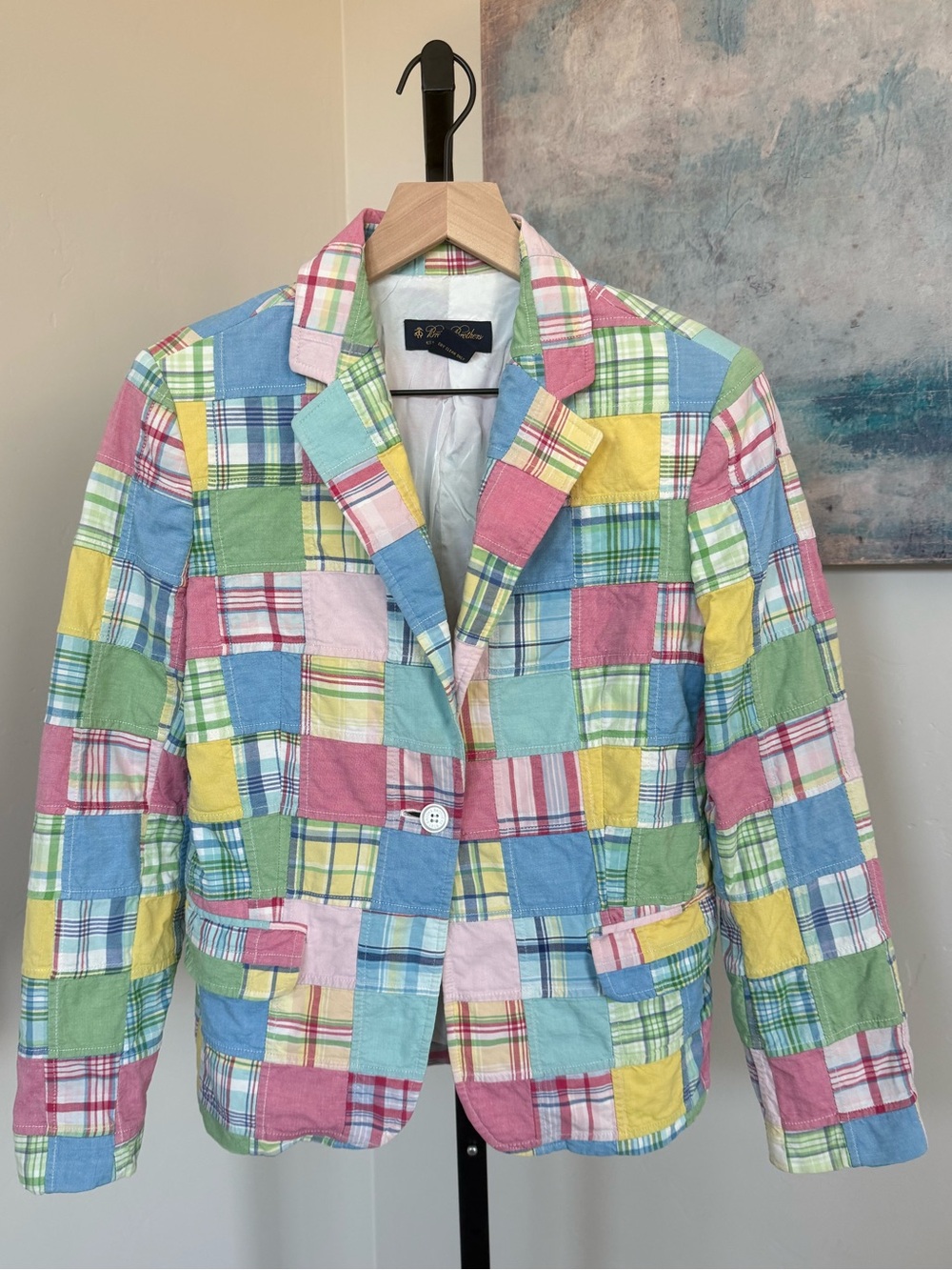 Brooks Brothers Patchwork Madras Cotton Blazer Womens 4 Pastel Preppy Jacket